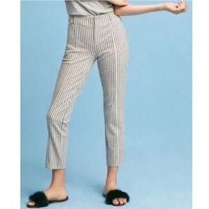 Anthropologie Essential Slim Pants Trousers Checked Windowpane Plaid Pane SZ 8
